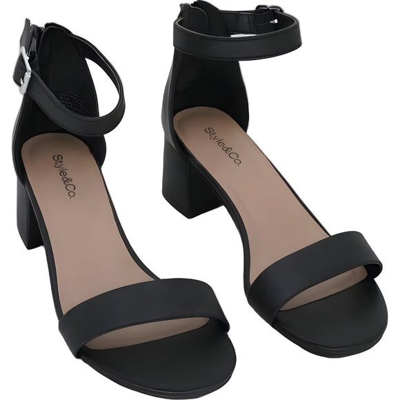 Style & Co Women's Ankle-Strap Block Heels Black Size 6.5M - Picture 1 of 6